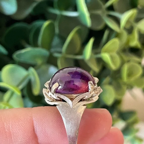 Vintage SA 925 Sterling Silver Amethyst Gemstone Dome Ring Medieval Style SZ 6.5 - Picture 7 of 11
